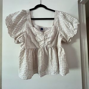 Old Navy tan & white gingham top